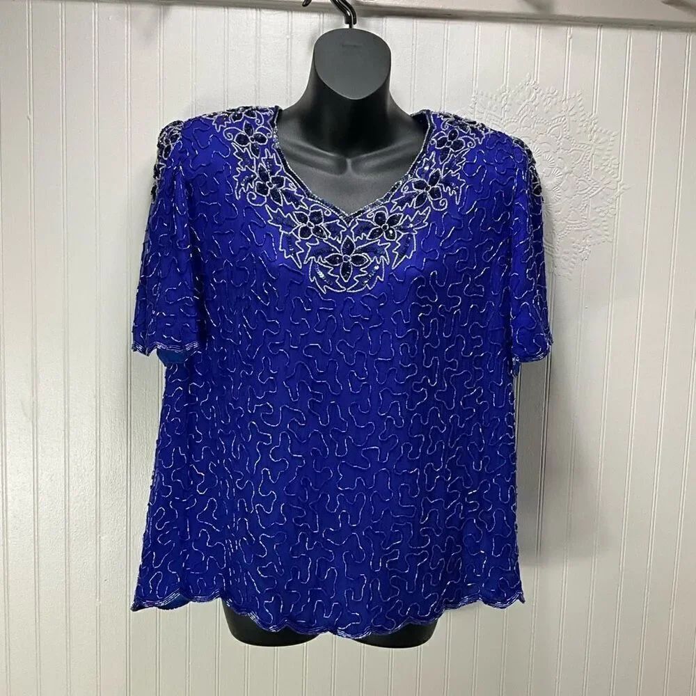 VINTAGE 80’s MOONLITE 100% Silk Beaded Blouse